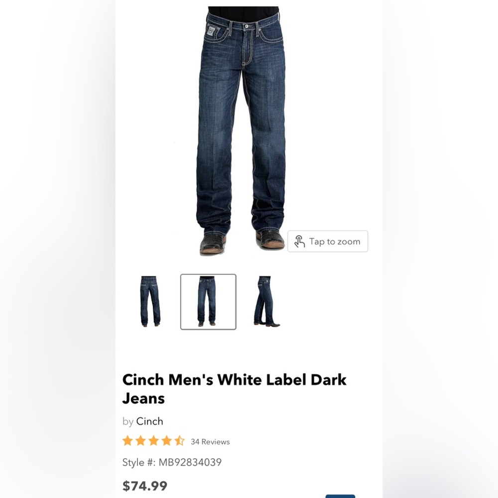 Cinch Men's White Label Relaxed Fit Jean 32x34